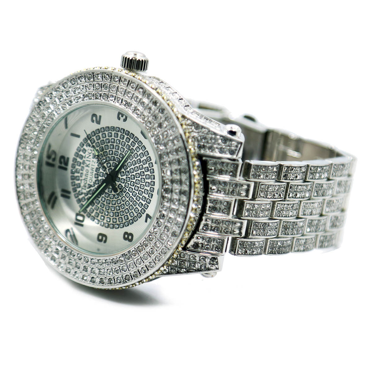 White Gold Ice Out Techno KING Watch & Bracelet SET 5