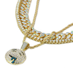 High Fashion Gold Plated AB 2 Row Cuban Tennis Chains & Cz Lit Emoji Pendant