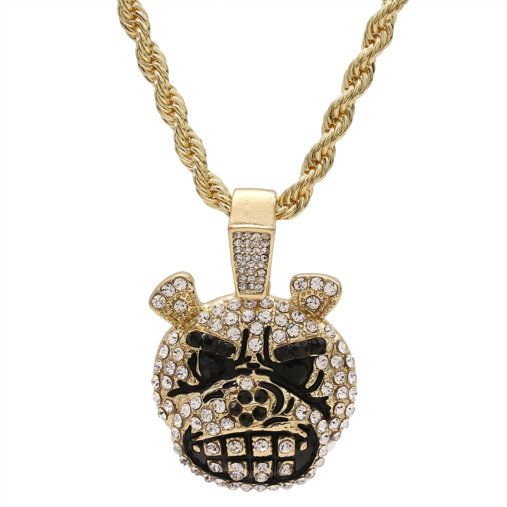 Exquisite Mad Dog Face Pendant Rope Necklace Chain Men's Hip Hop 18k Cz Jewelry