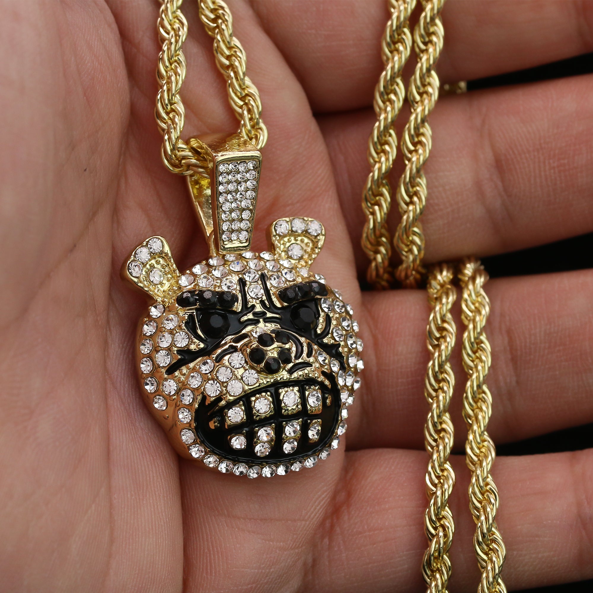 Exquisite Mad Dog Face Pendant Rope Necklace Chain Men's Hip Hop 18k Cz Jewelry