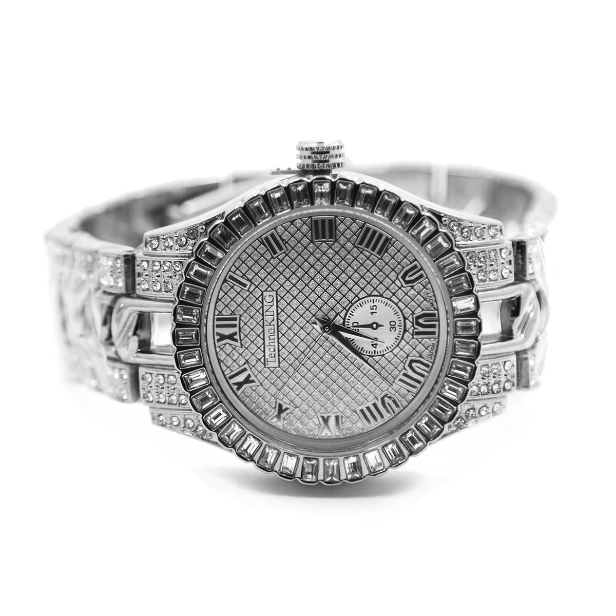 White Gold Ice Out Techno KING Watch & Bracelet SET 6