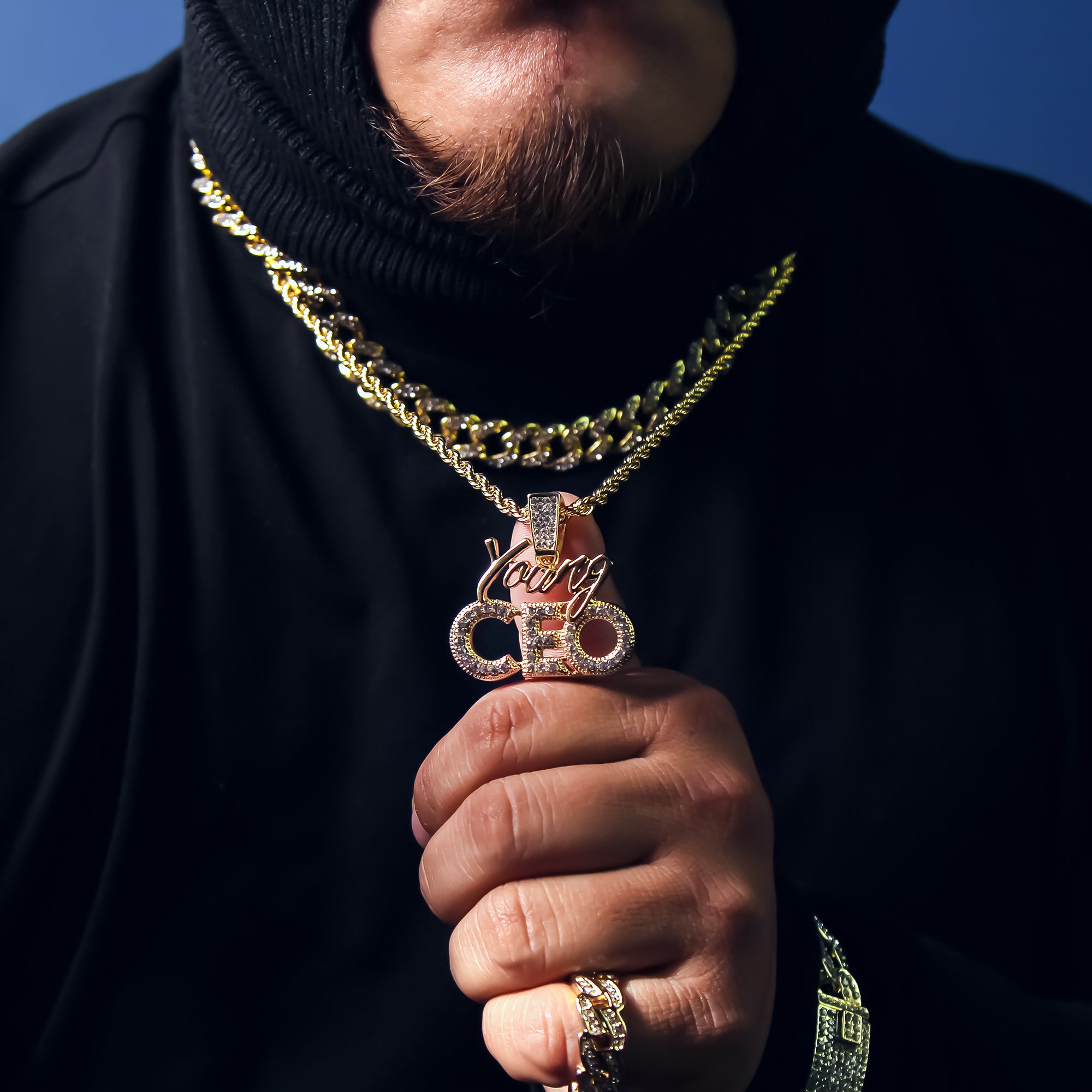 Exquisite Young CEO Pendant Rope Necklace Chain Men's Hip Hop 18k Cz Jewelry