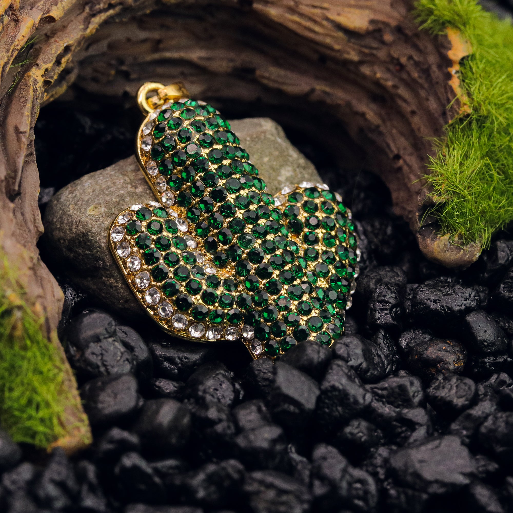 Green Cactus Pendant 24" Cuban Chain Hip Hop Style 18k Gold Stainless Steel