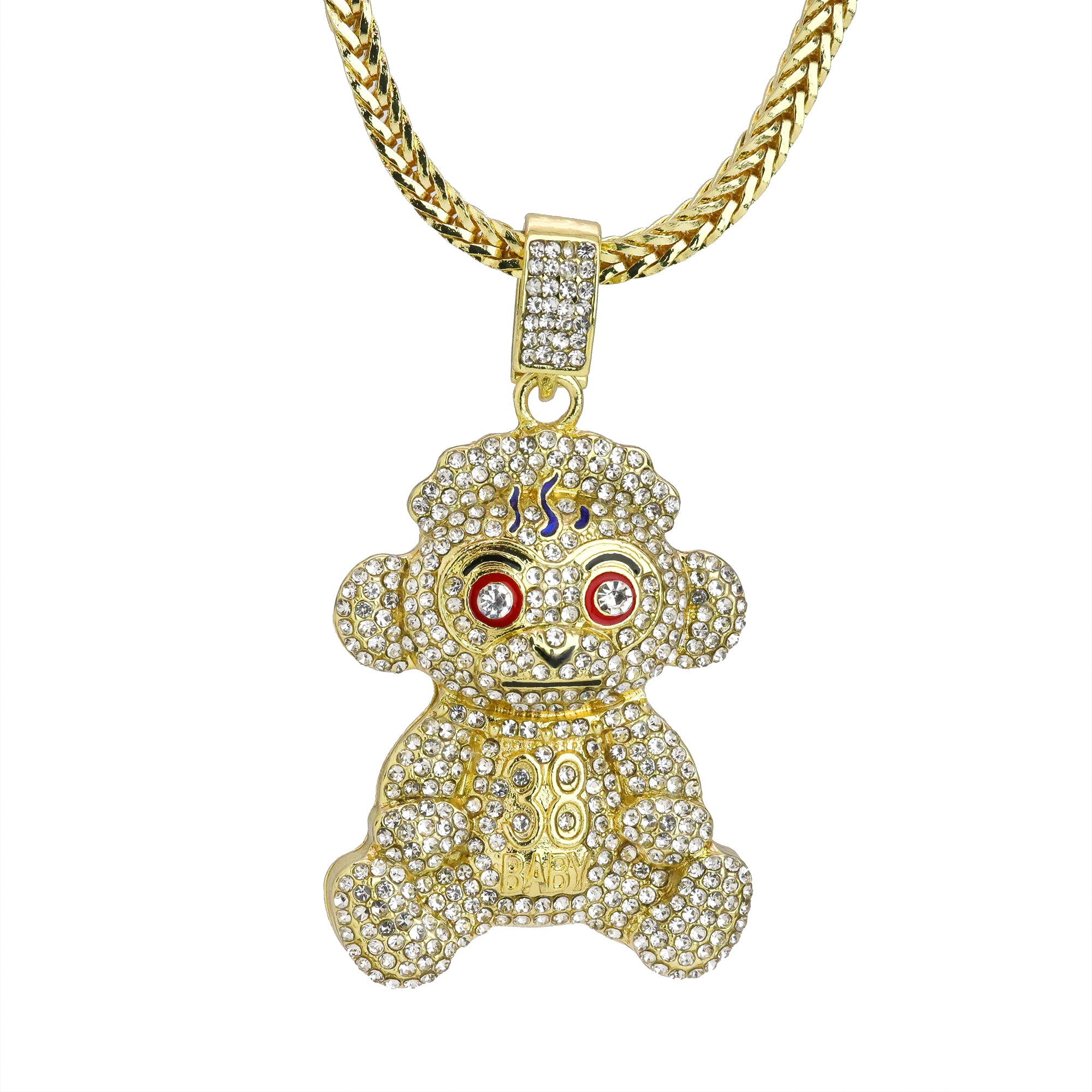 Iced Baby Monkey Pendant 24"Franco Chain Hip Hop Style 18k Gold Plated