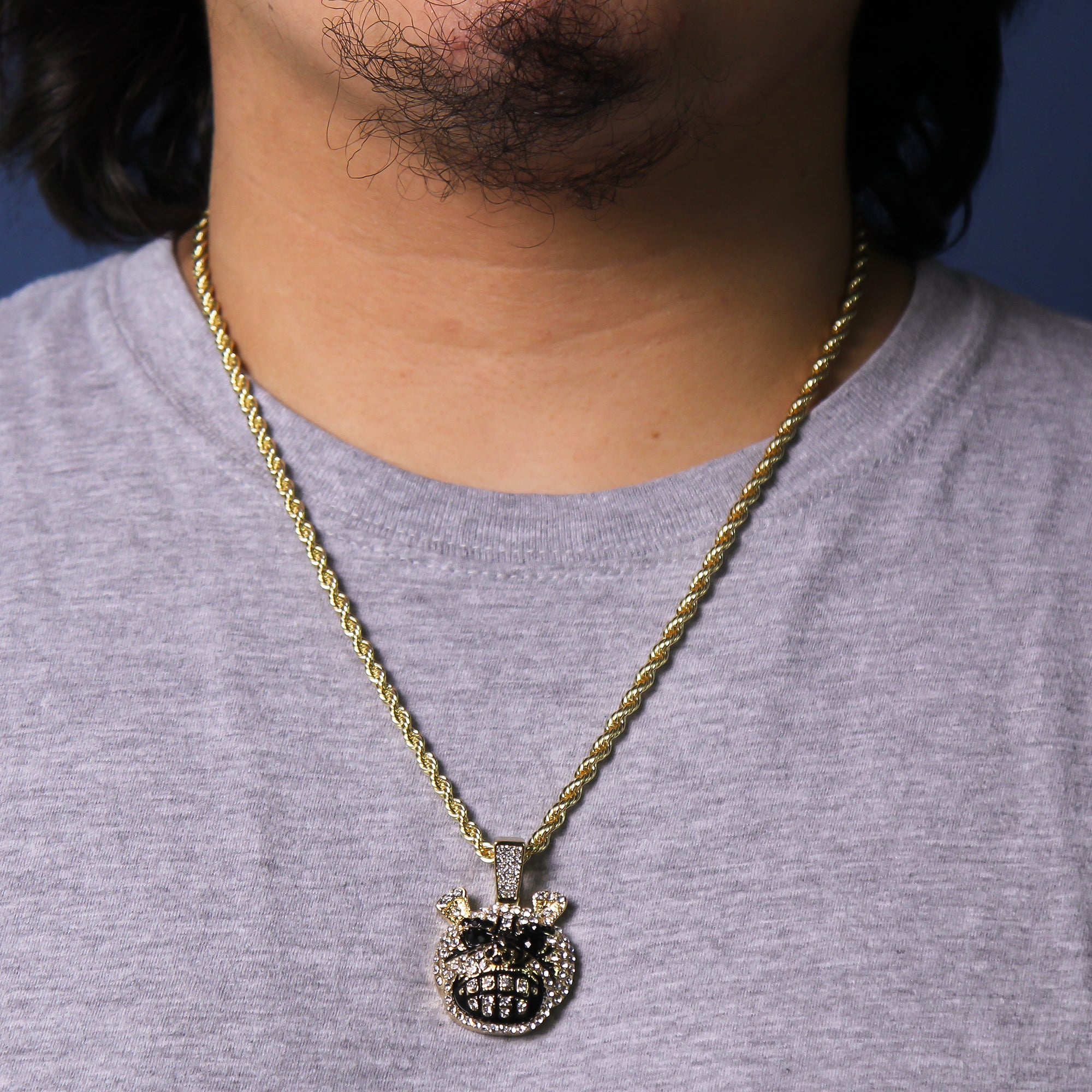 Exquisite Mad Dog Face Pendant Rope Necklace Chain Men's Hip Hop 18k Cz Jewelry