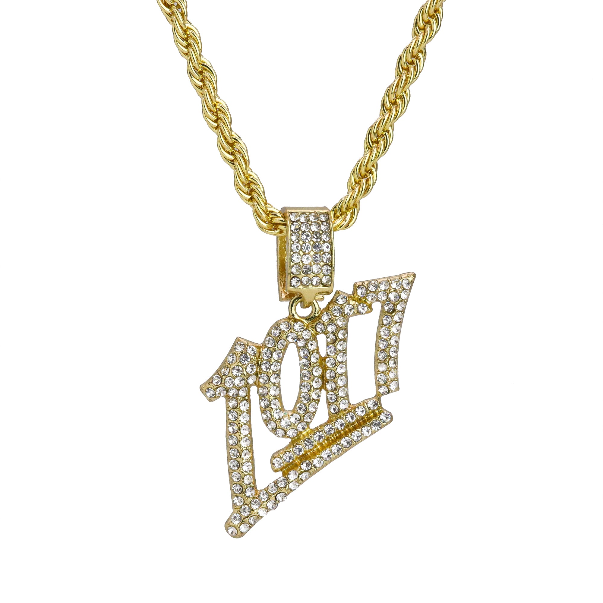 Iced 1017 Numbers Pendant 24"Rope Chain Hip Hop Style 18k Gold Plated