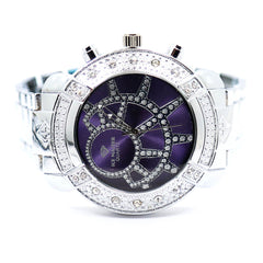 White Gold Ice Out Ice Master Watch & Bracelet SET 8 Purple Face