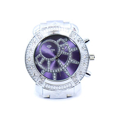 White Gold Ice Out Ice Master Watch & Bracelet SET 8 Purple Face