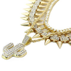 High Fashion Gold Plated AAA Spiky Tennis Chains & Cz Cactus Desert Jakh Pendant