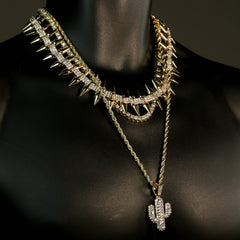 High Fashion Gold Plated AAA Spiky Tennis Chains & Cz Cactus Desert Jakh Pendant
