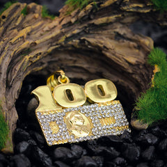 100 Dollar Bill Pendant 24" Cuban Chain Hip Hop Style 18k Gold Stainless Steel
