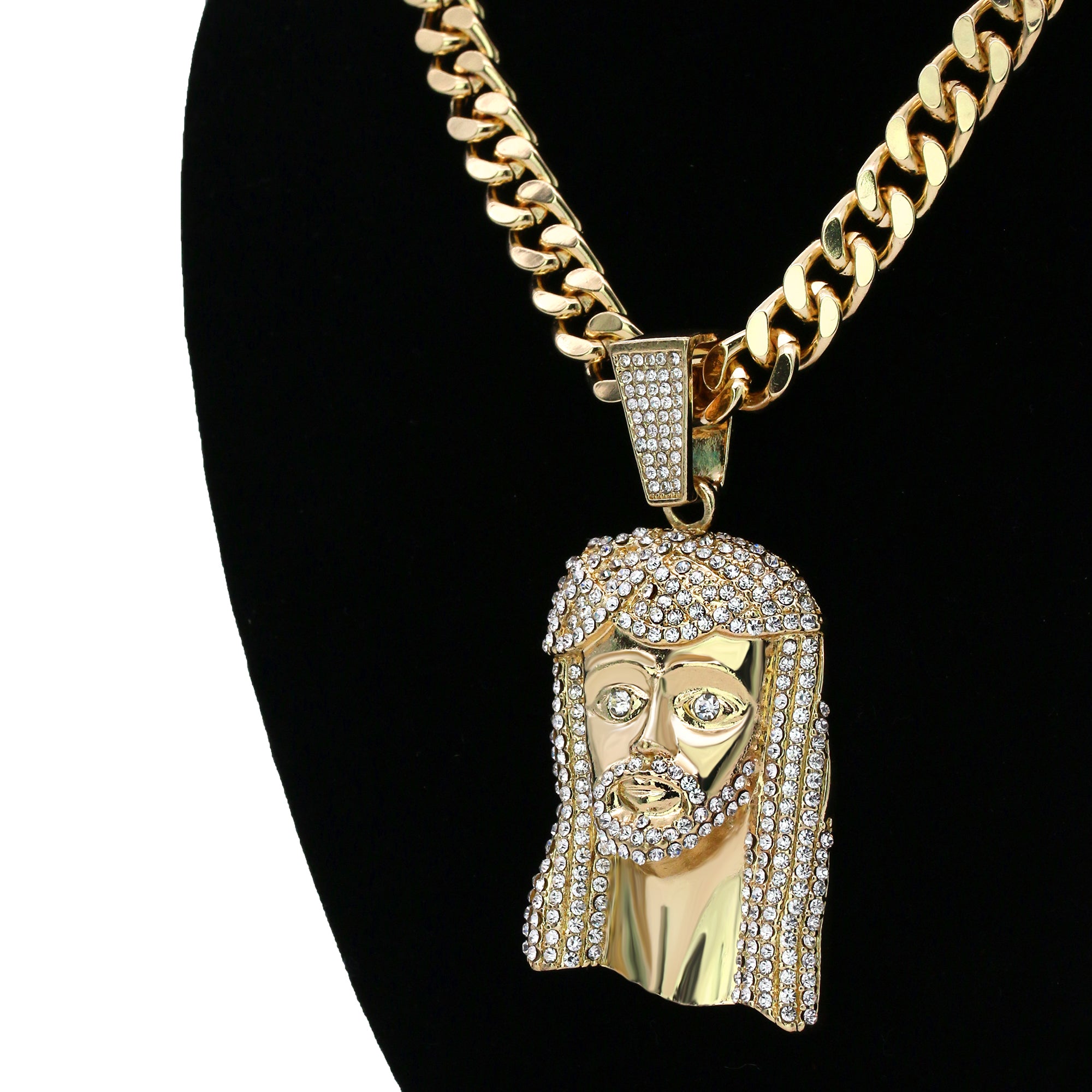 JESUS PEACE FACE PENDANT TWO 30" CUBAN CHAIN