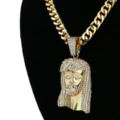 JESUS PEACE FACE PENDANT TWO 30" CUBAN CHAIN