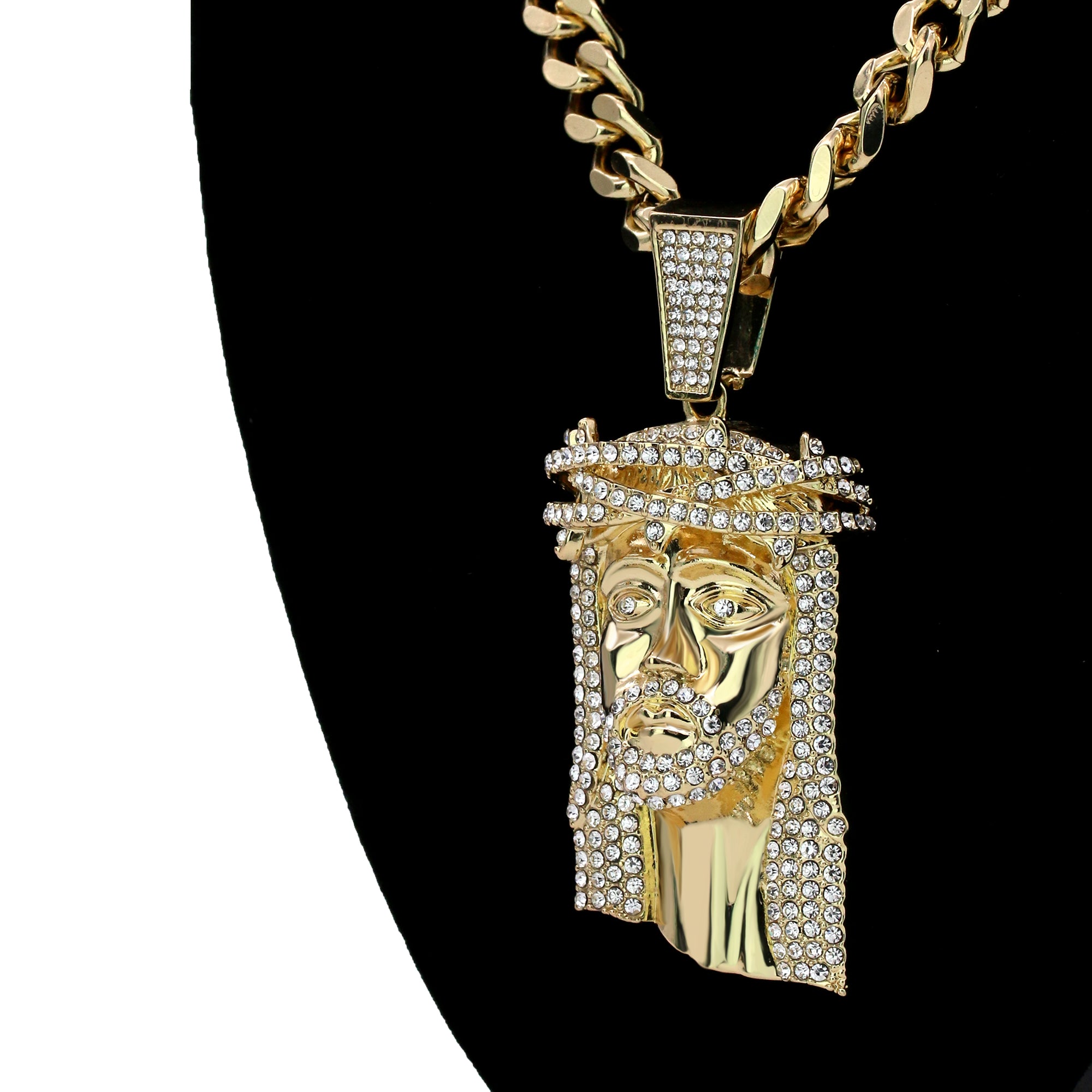 CROWN JESUS FACE PENDANT TWO 30" CUBAN CHAIN