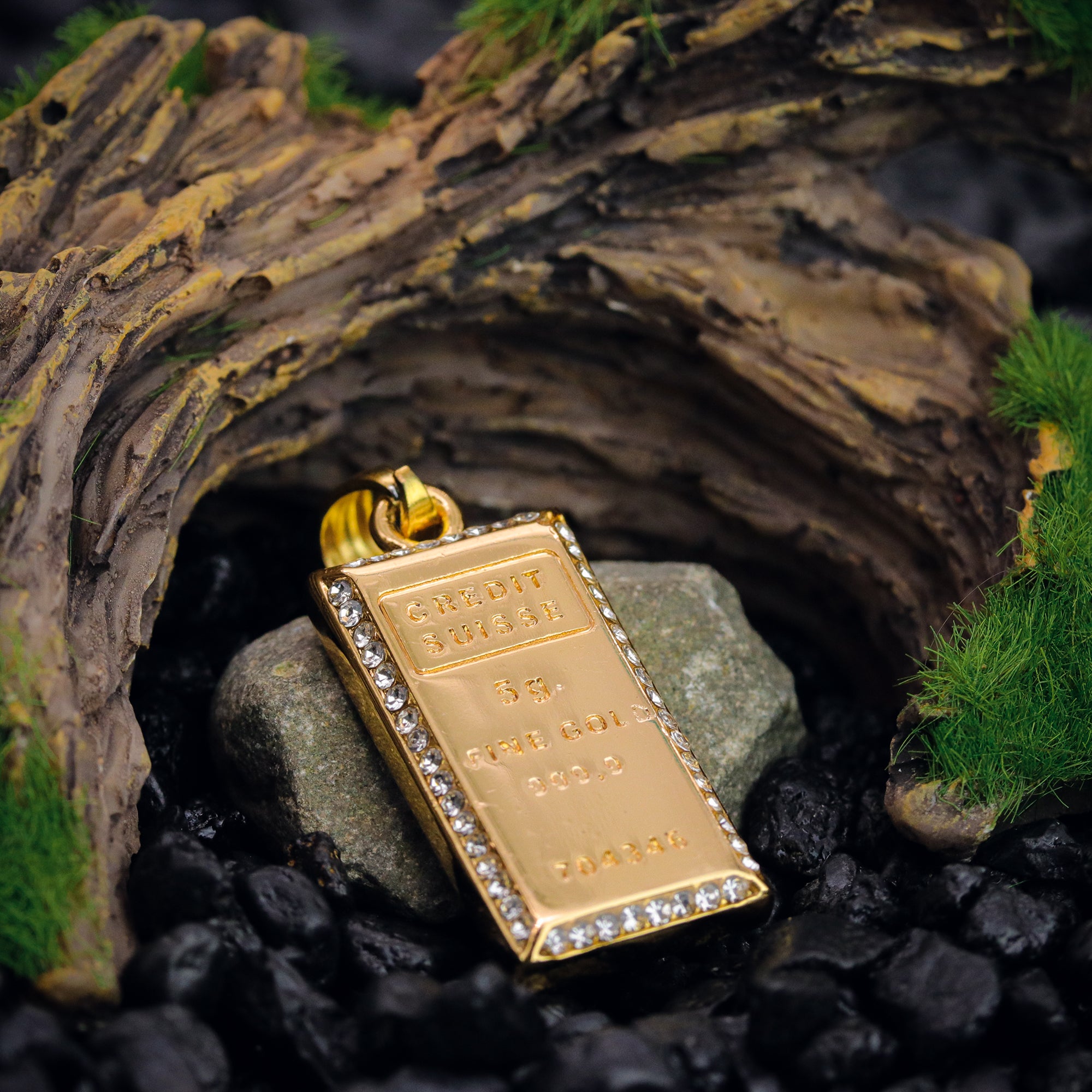 5G Brick Pendant 24" Cuban Chain Hip Hop Style 18k Gold Stainless Steel