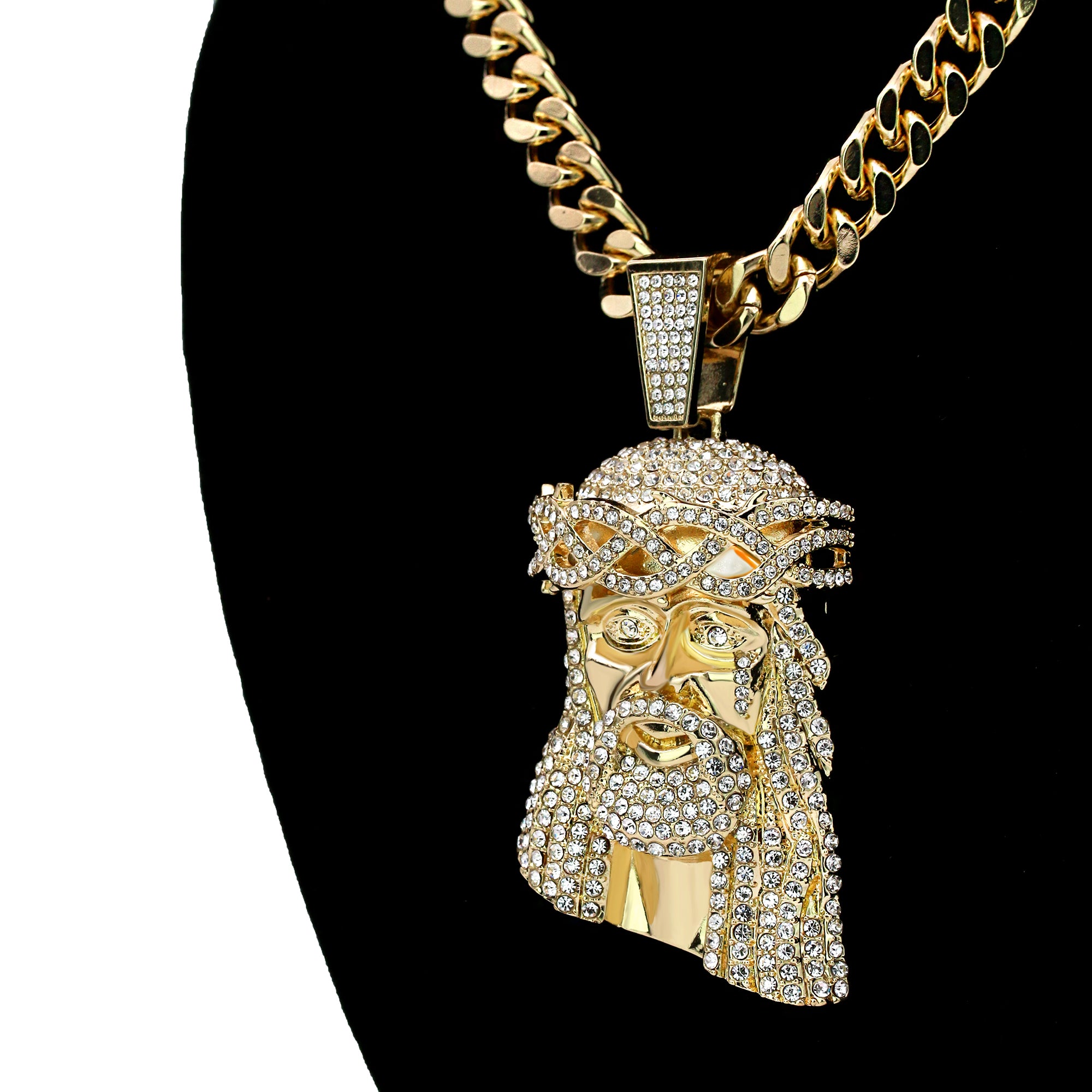 TEAR JESU FACE PENDANT TWO 30" CUBAN CHAIN