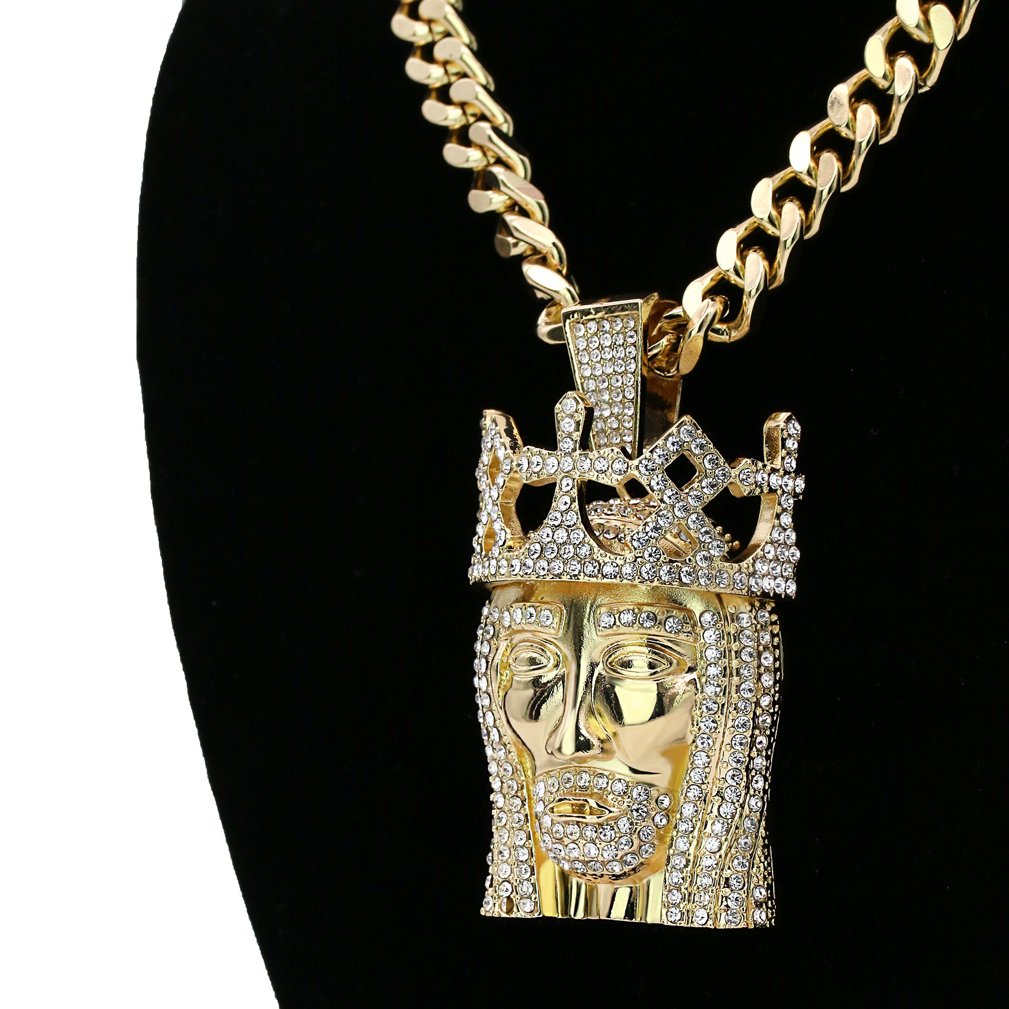 JESUS ROYAL CROWN PENDANT TWO 30" CUBAN CHAIN