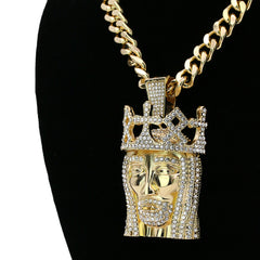JESUS ROYAL CROWN PENDANT TWO 30" CUBAN CHAIN