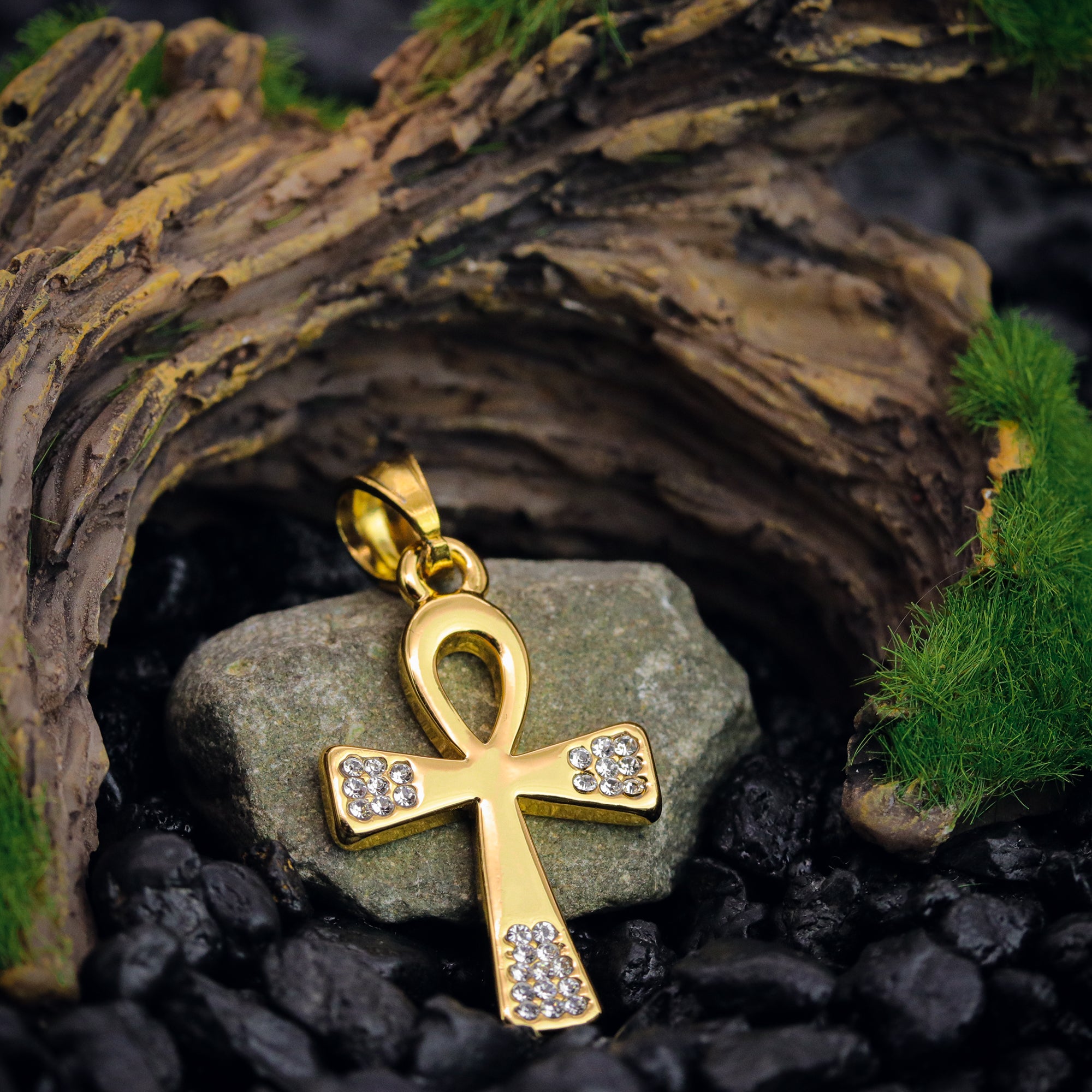 Ankh Pendant 24" Cuban Chain Hip Hop Style 18k Gold Stainless Steel