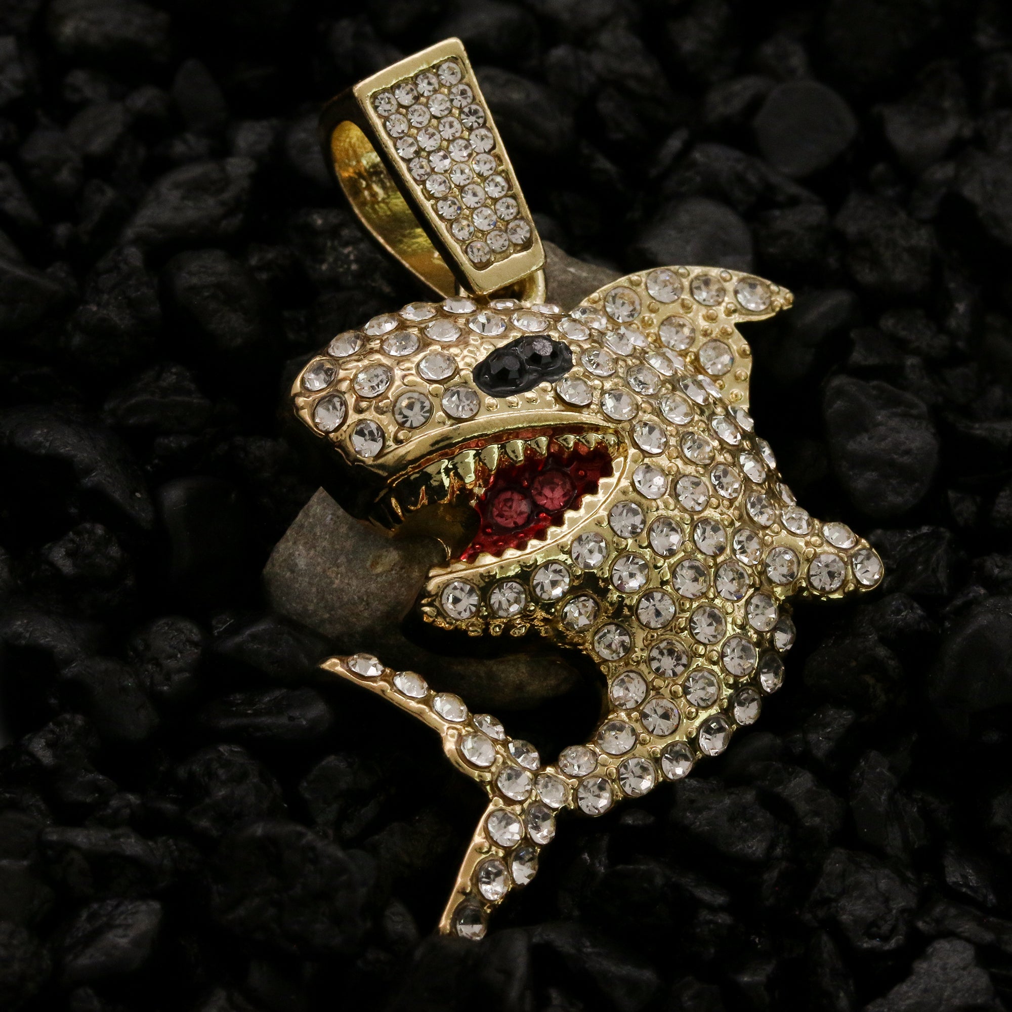Shark Flooded Pendant Rope Necklace Chain Men's Gold Hip Hop 18k Cz Jewelry