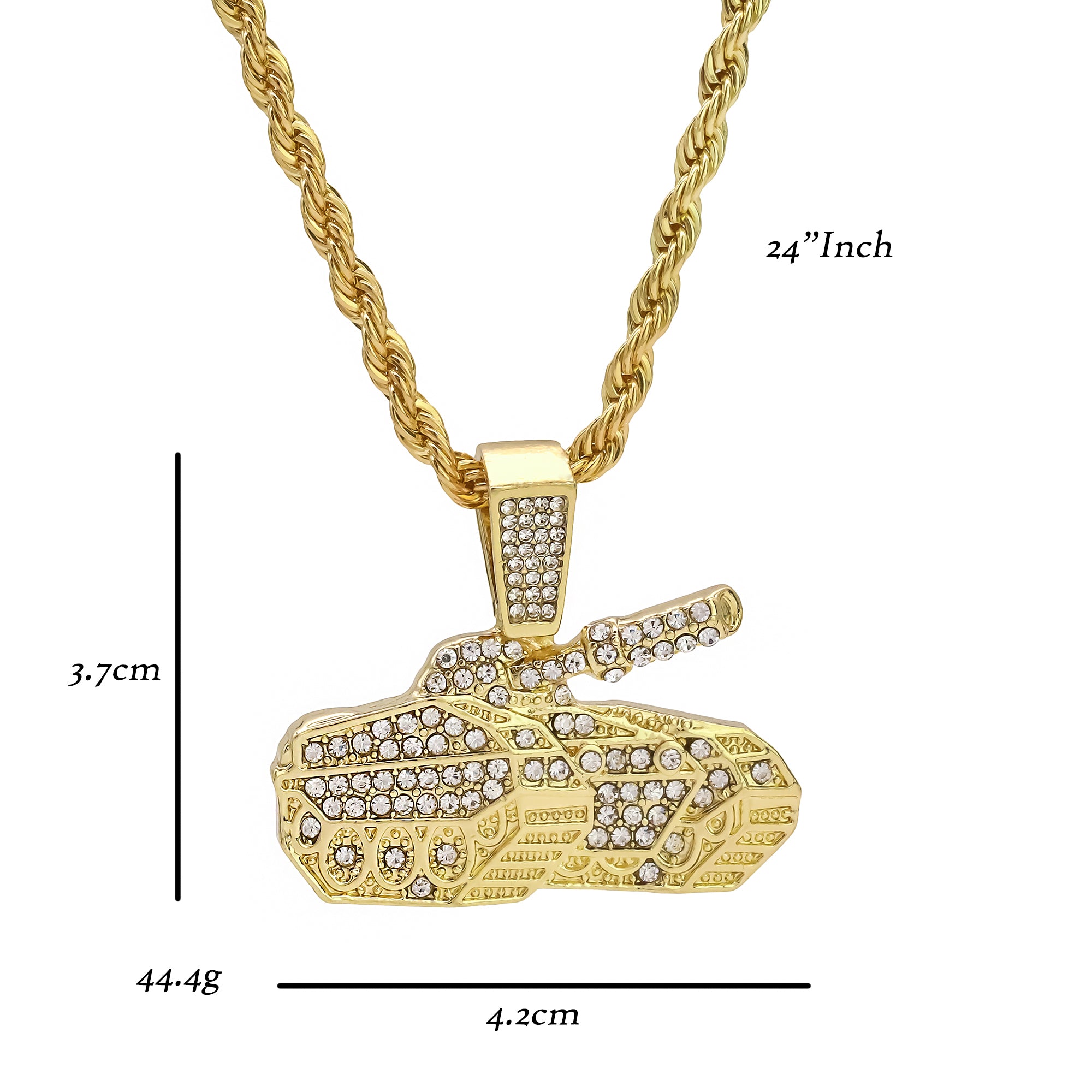 Exquisite Tank Pendant Rope Necklace Chain Men's Hip Hop 18k Cz Jewelry