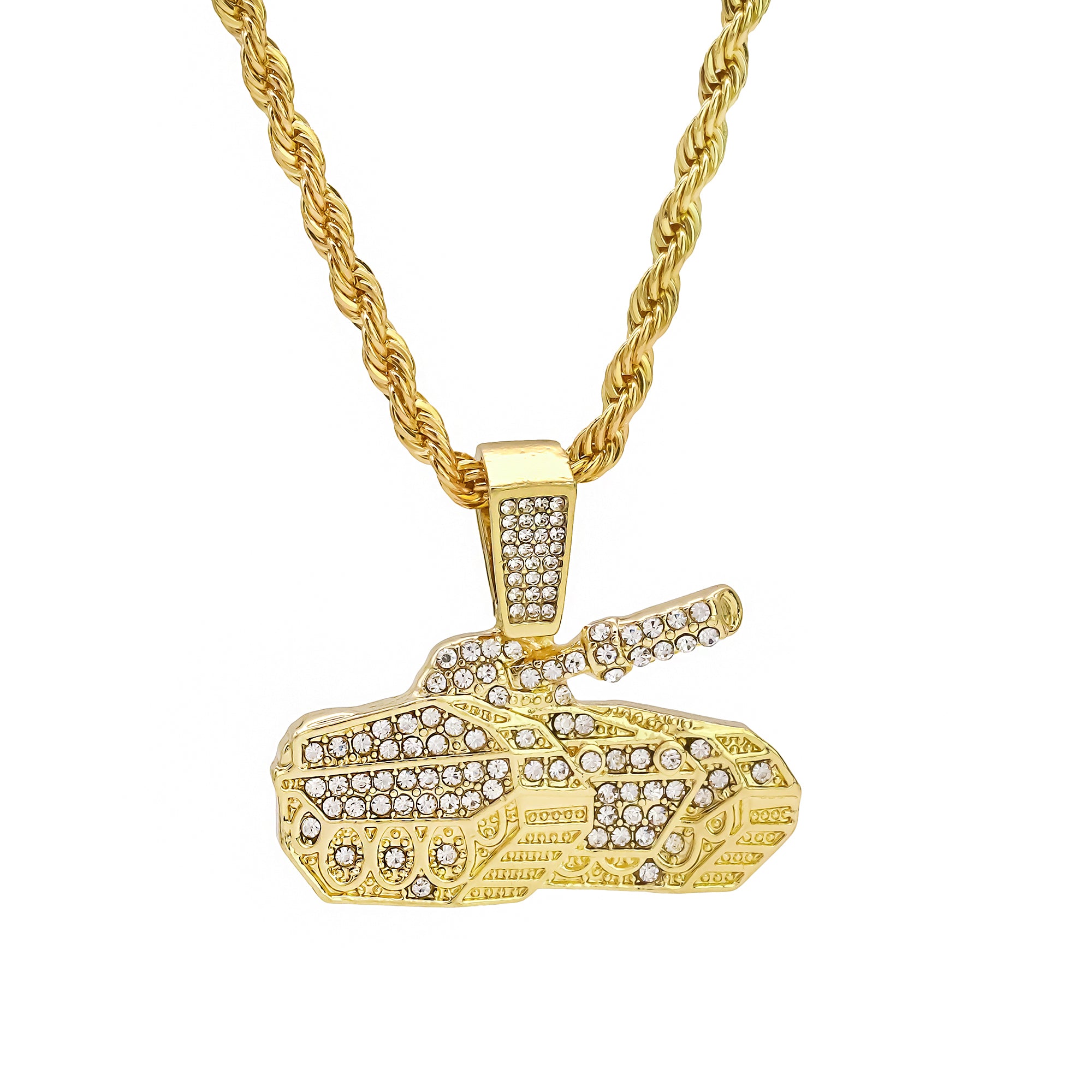 Exquisite Tank Pendant Rope Necklace Chain Men's Hip Hop 18k Cz Jewelry