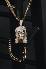 Jesus Peace Face Pendant Set – 10mm Miami Cuban Chain & Bracelet (Gold)