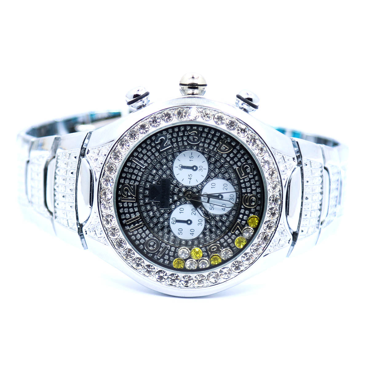 White Gold Ice Out Ice Master Watch & Bracelet SET 9 Black