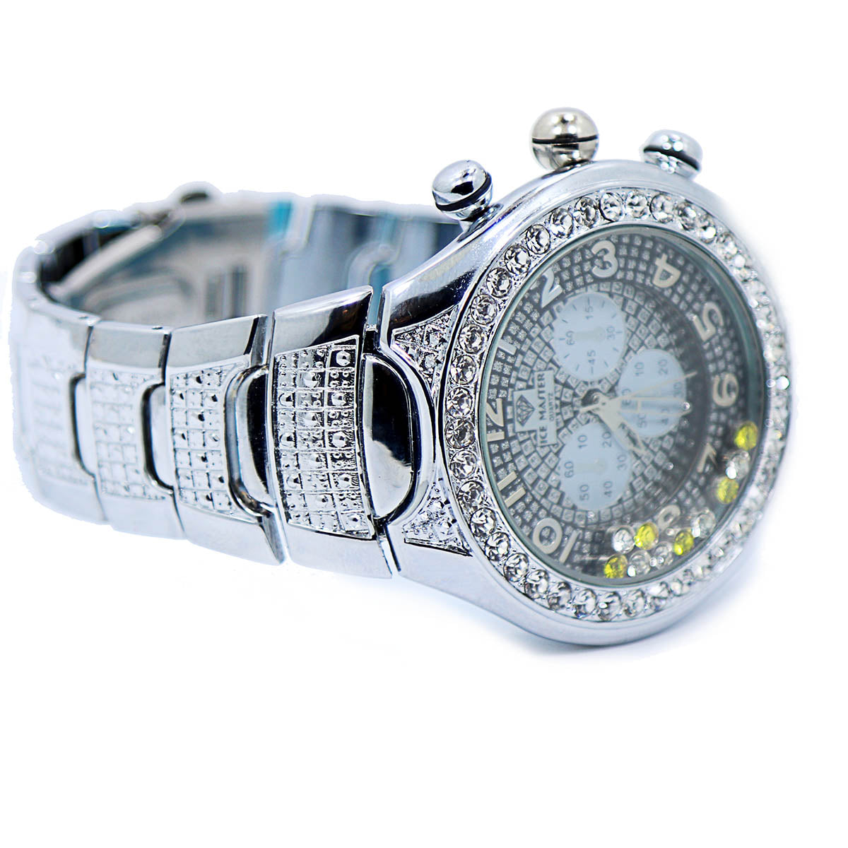 White Gold Ice Out Ice Master Watch & Bracelet SET 9 Black