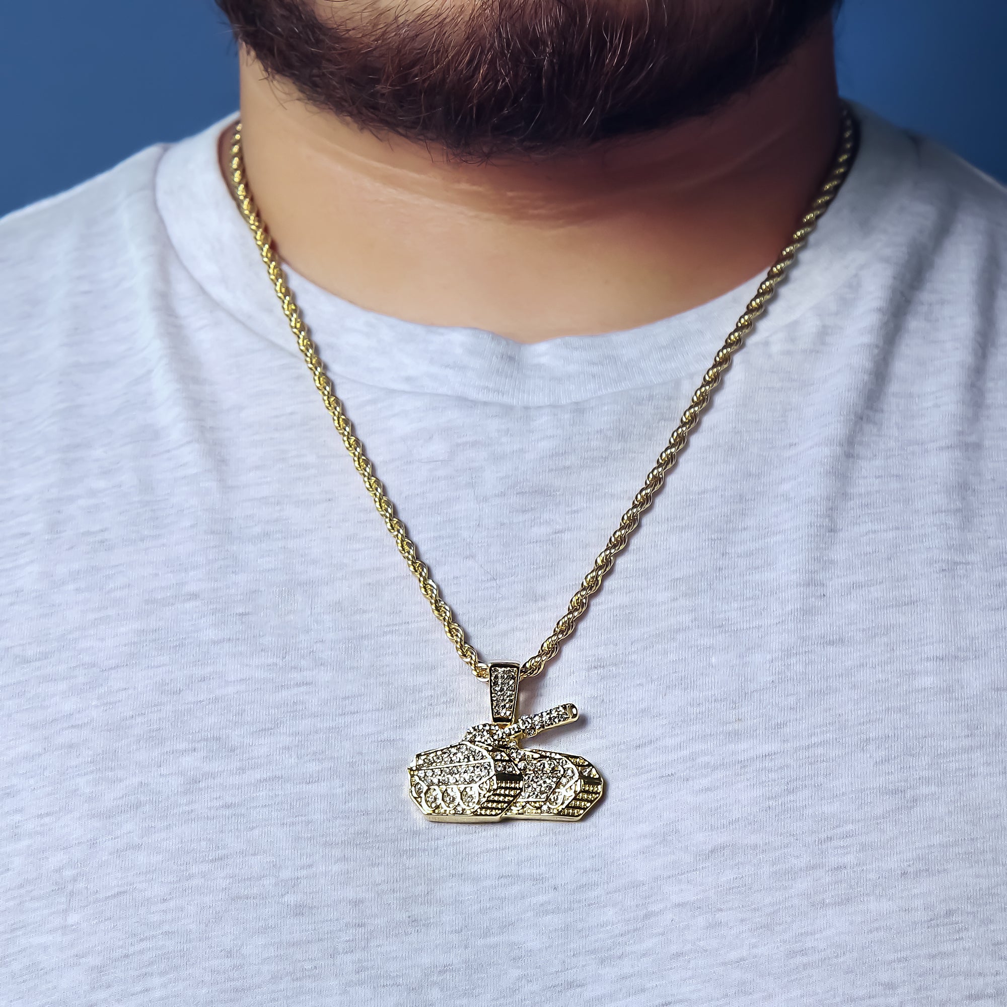 Exquisite Tank Pendant Rope Necklace Chain Men's Hip Hop 18k Cz Jewelry