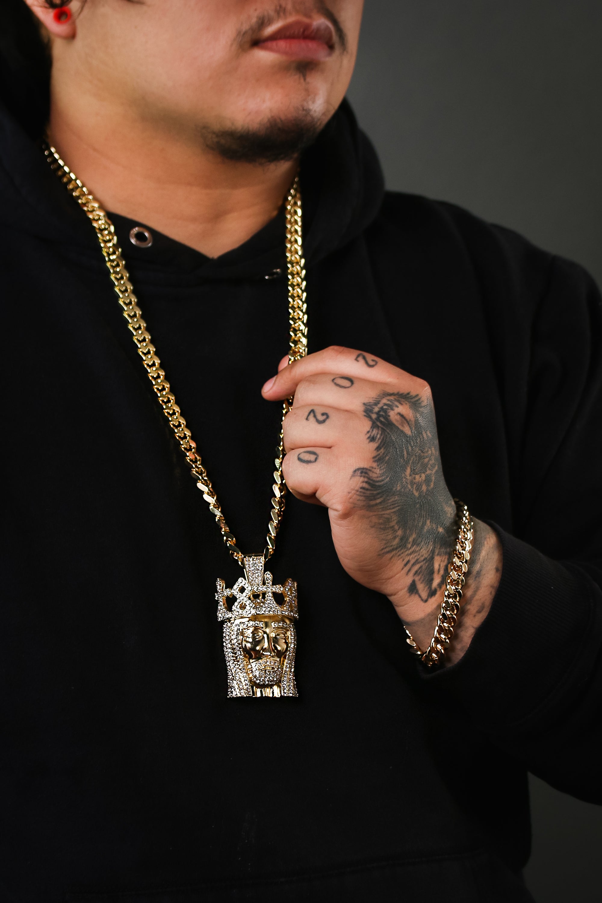 Gold Cross Jesus Pendant Necklace – 10mm Miami Cuban Link Chain (30")