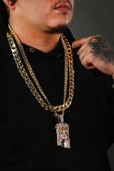 CROWN JESUS FACE PENDANT TWO 30" CUBAN CHAIN