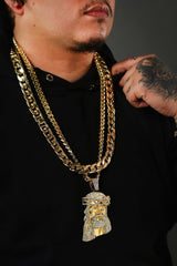 TEAR JESU FACE PENDANT TWO 30" CUBAN CHAIN