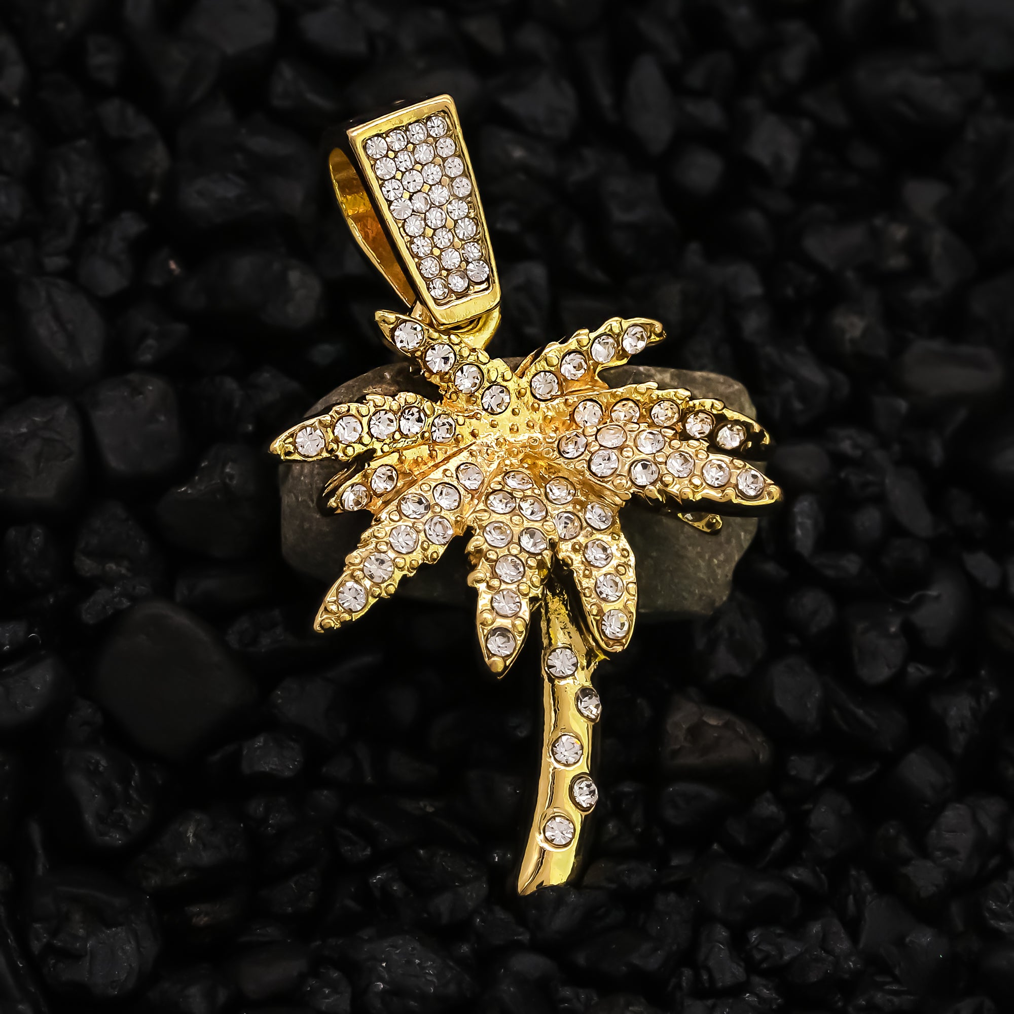 Exquisite Palm Tree Pendant Rope Necklace Chain Men's Hip Hop 18k Cz Jewelry