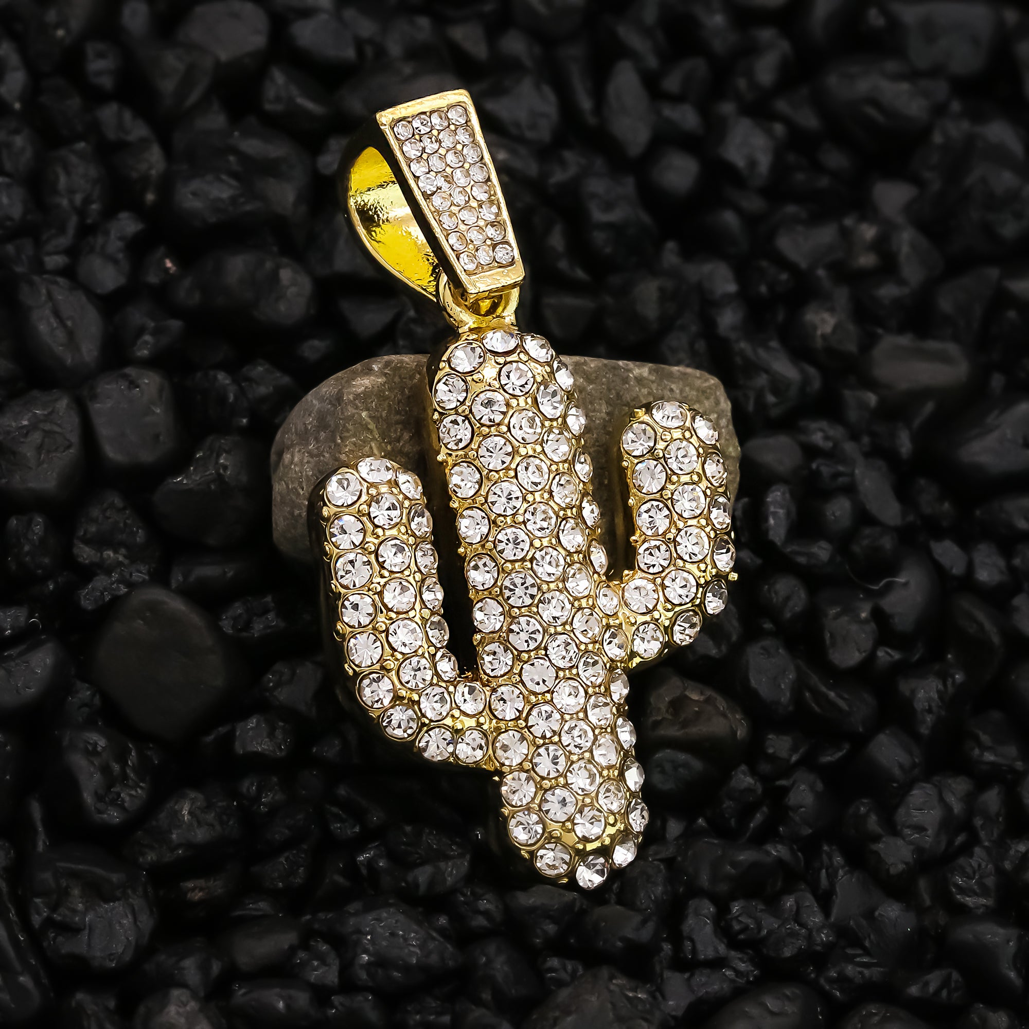 Exquisite Cactus Pendant Rope Necklace Chain Men's Hip Hop 18k Cz Jewelry
