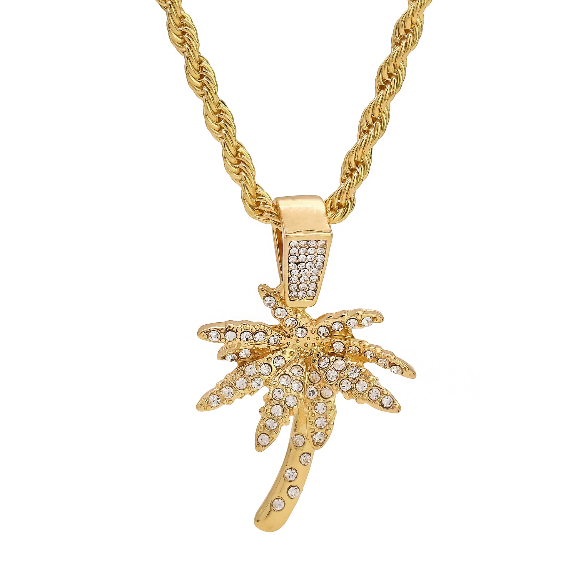 Exquisite Palm Tree Pendant Rope Necklace Chain Men's Hip Hop 18k Cz Jewelry