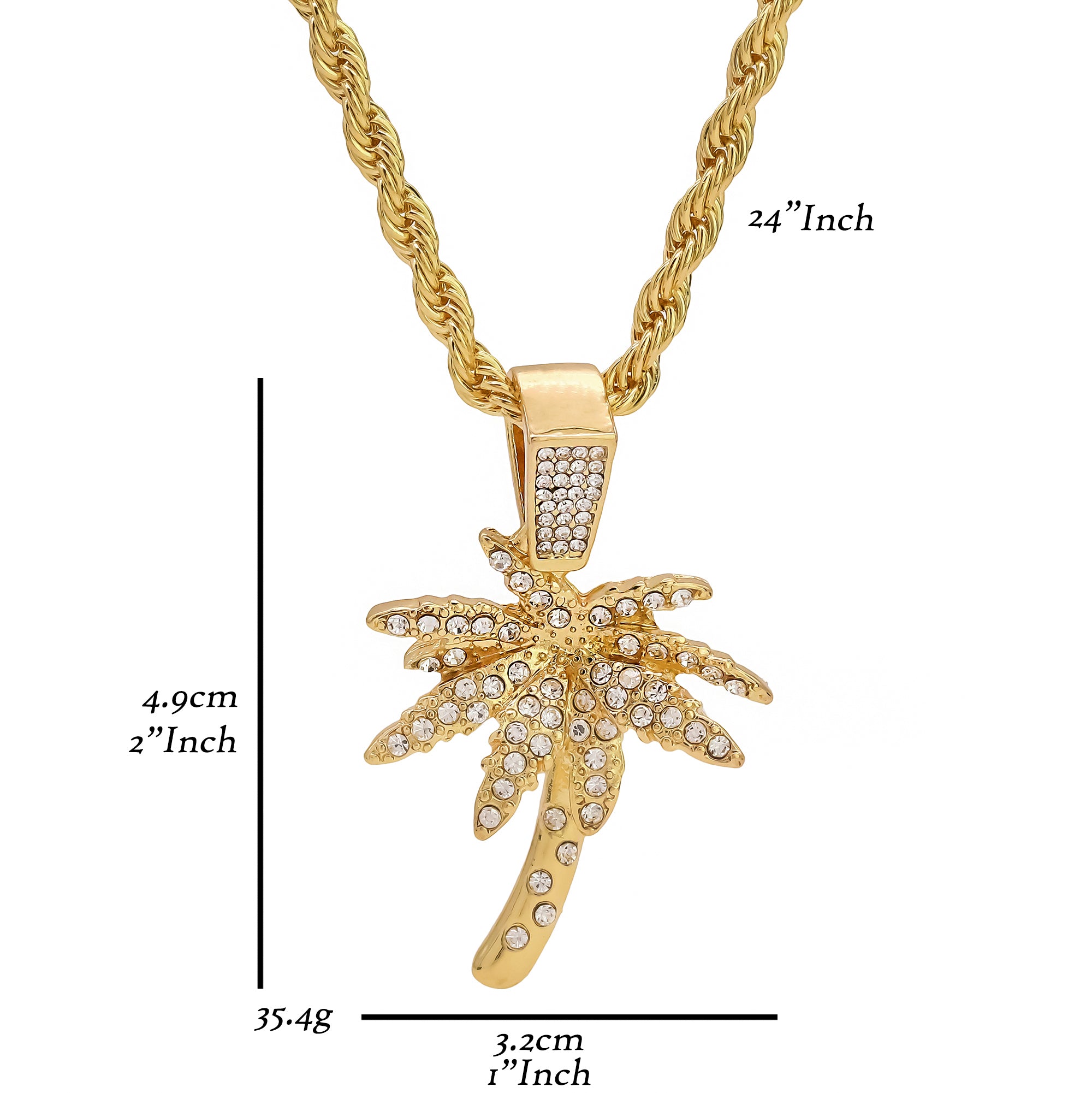 Exquisite Palm Tree Pendant Rope Necklace Chain Men's Hip Hop 18k Cz Jewelry
