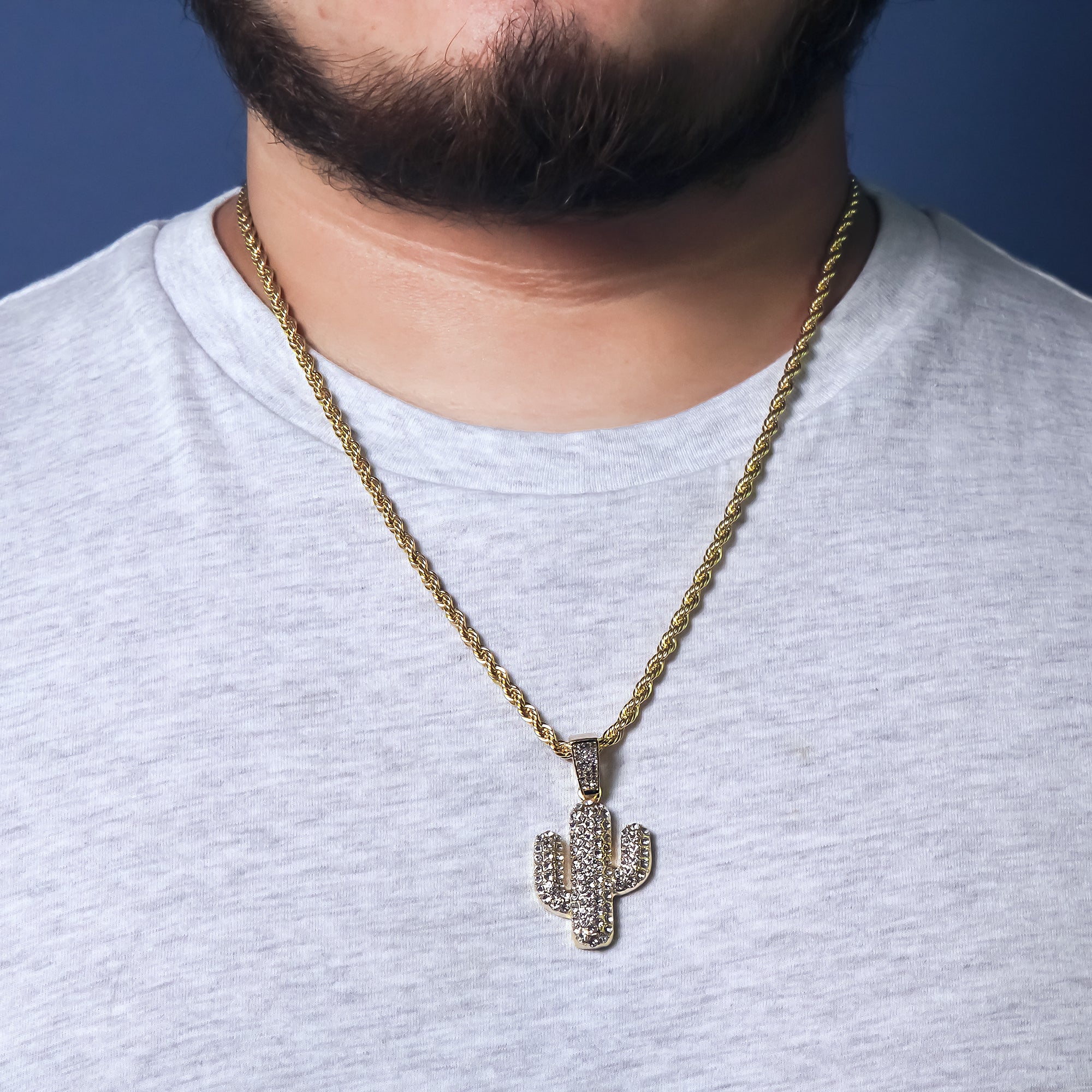 Exquisite Cactus Pendant Rope Necklace Chain Men's Hip Hop 18k Cz Jewelry