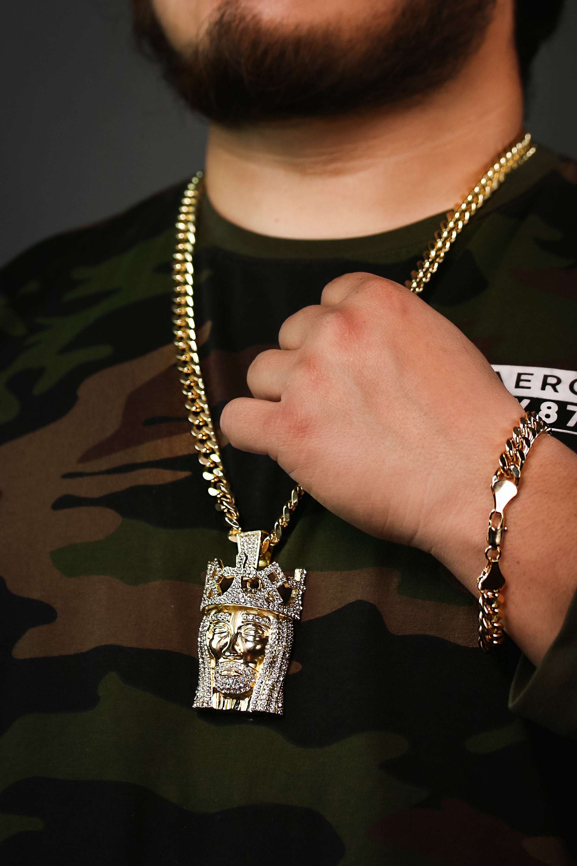 Gold Cross Jesus Pendant Necklace – 10mm Miami Cuban Link Chain (30")
