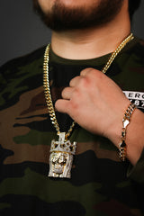 Gold Cross Jesus Pendant Necklace – 10mm Miami Cuban Link Chain (30")