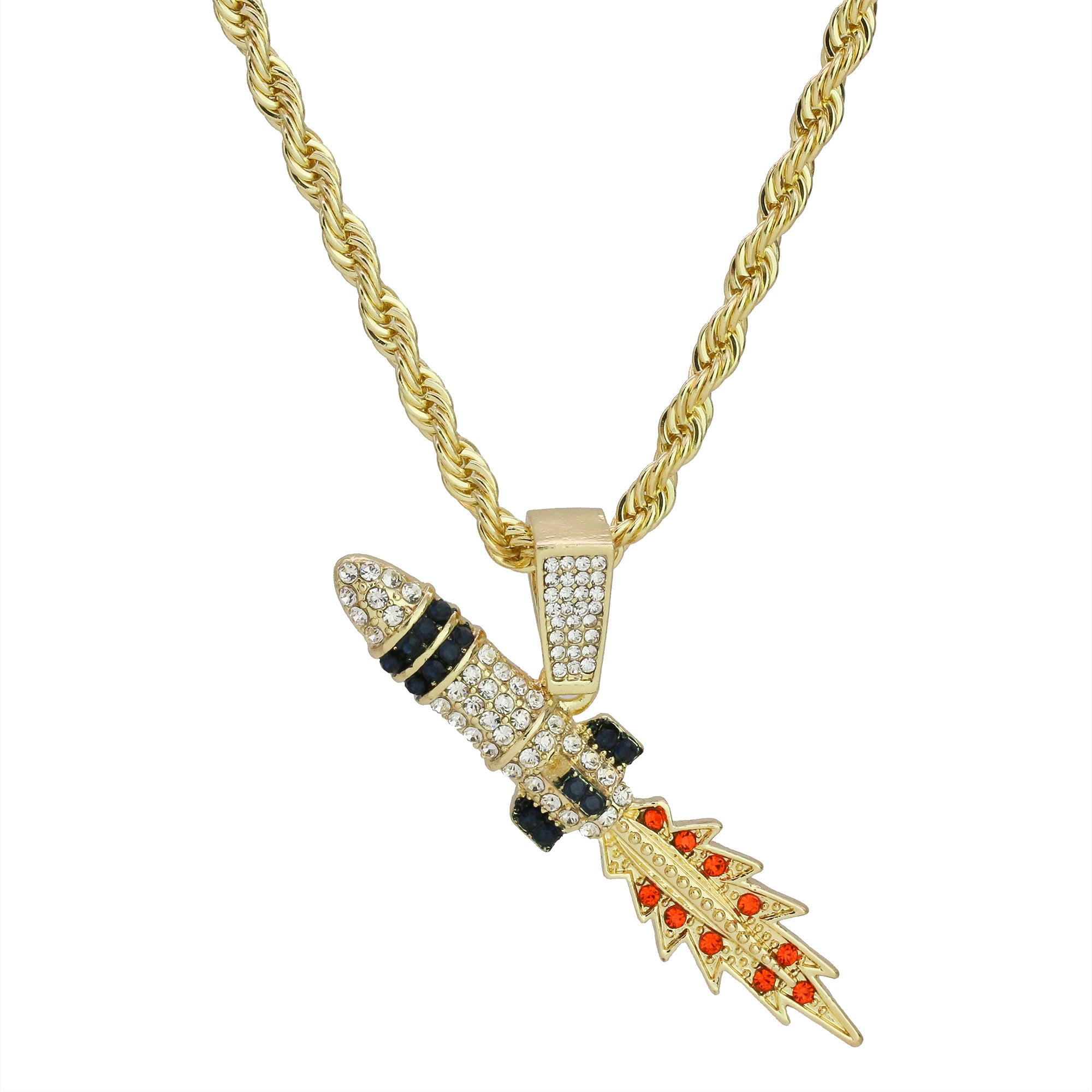 Exquisite Take Off Rocket Pendant Rope Chain Men's Hip Hop 18k Cz Jewelry