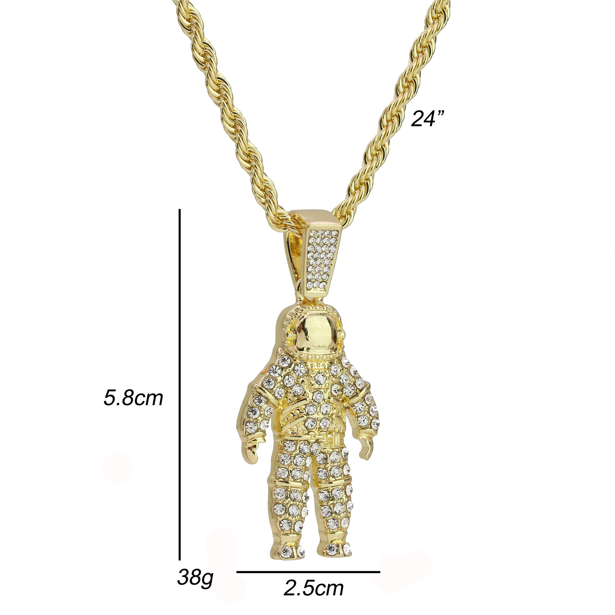 Exquisite Astronaut Space Men Pendant Rope Chain Men's Hip Hop 18k Cz Jewelry