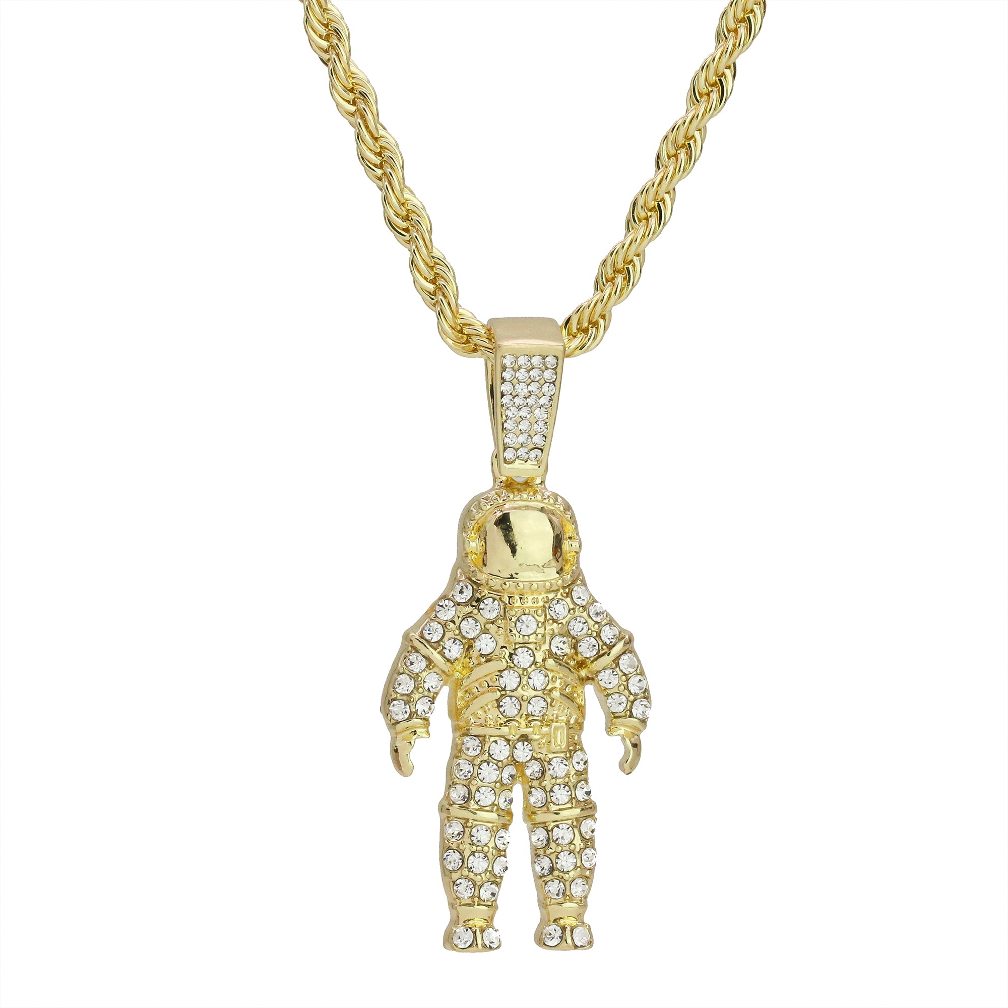 Exquisite Astronaut Space Men Pendant Rope Chain Men's Hip Hop 18k Cz Jewelry