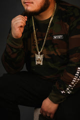 ROYAL CROWN JESUS FACE PENDANT 30" CUBAN CHAIN