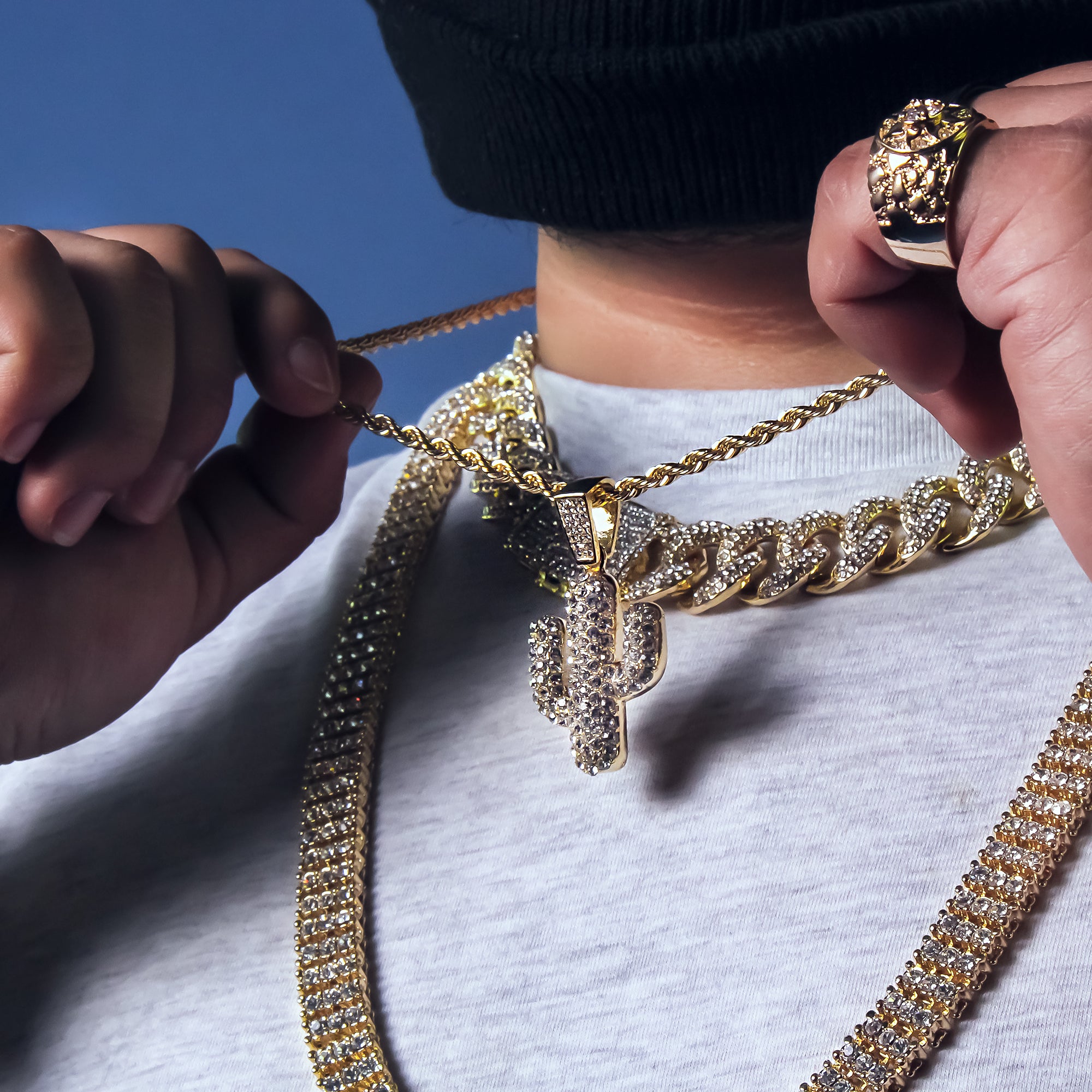 Exquisite Cactus Pendant Rope Necklace Chain Men's Hip Hop 18k Cz Jewelry