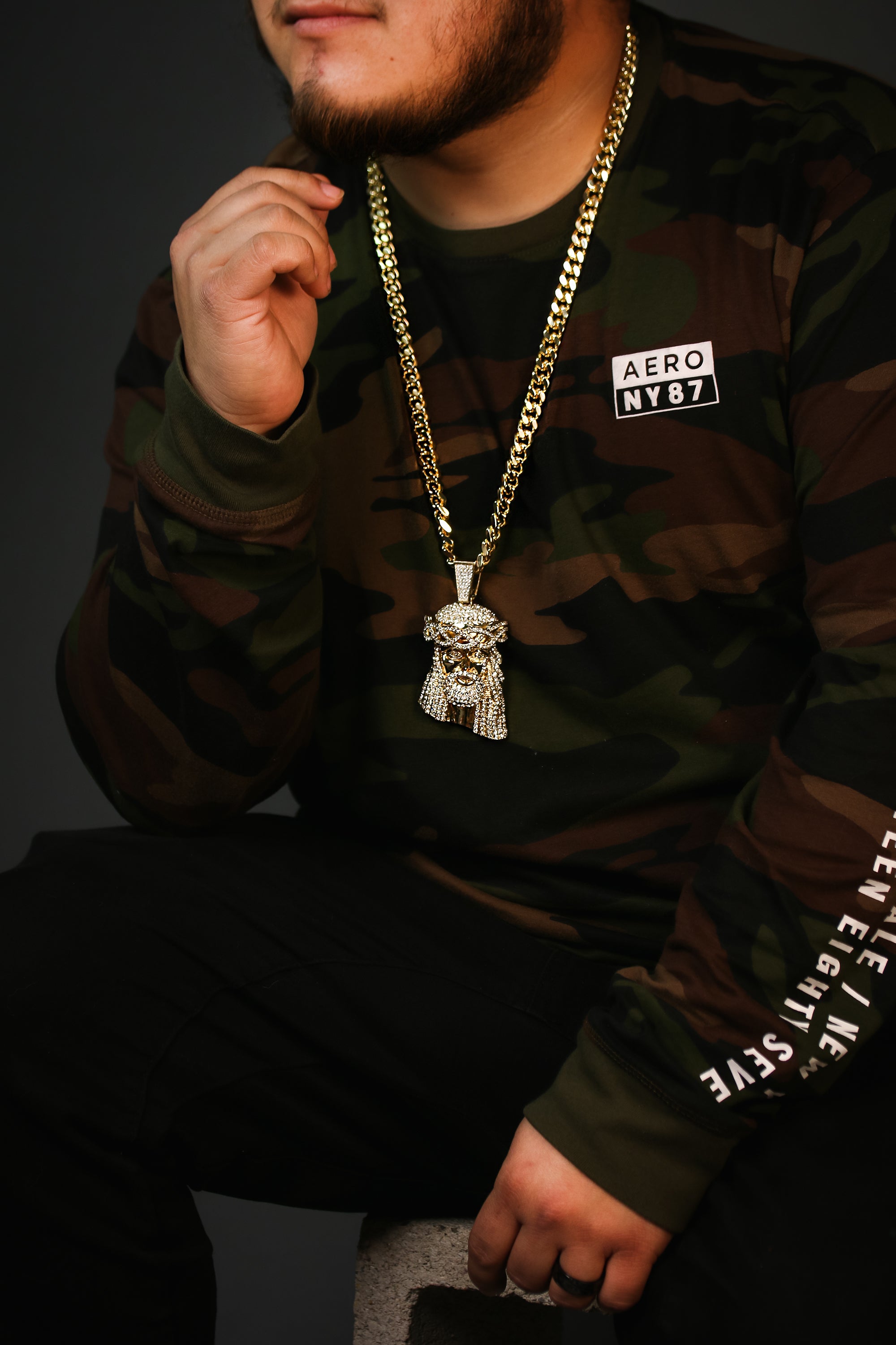 Tear Jesus Face Pendant with 30" Miami Cuban Link Chain – 10mm Gold-Plated Hip Hop Necklace