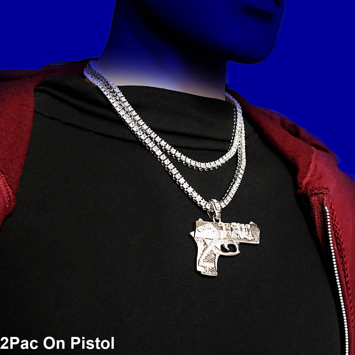 White GOLD TENNIS CHAIN 18" 20" Gun Pendant Bundle