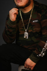 Iced Jesus Peace Face Pendant with 30" Miami Cuban Link Chain – 10mm Gold-Plated Hip Hop Necklace