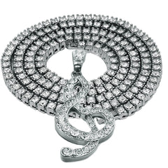 White GOLD TENNIS CHAIN 18" 20" Music Note Pendant Bundle