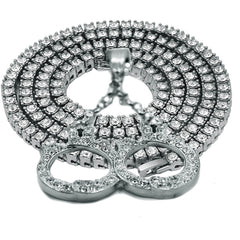 White GOLD TENNIS CHAIN 18" 20"  Hand Cuff Pendant Bundle